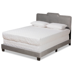 Baxton Studio Benjen Modern and Contemporary Glam Grey Velvet Fabric Upholstered Queen Size Panel Bed